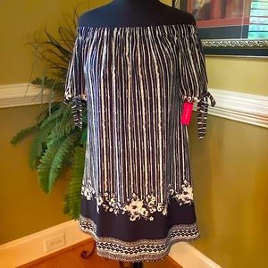 Xhilaration Navy/White Off Shoulder Dress - Sz M